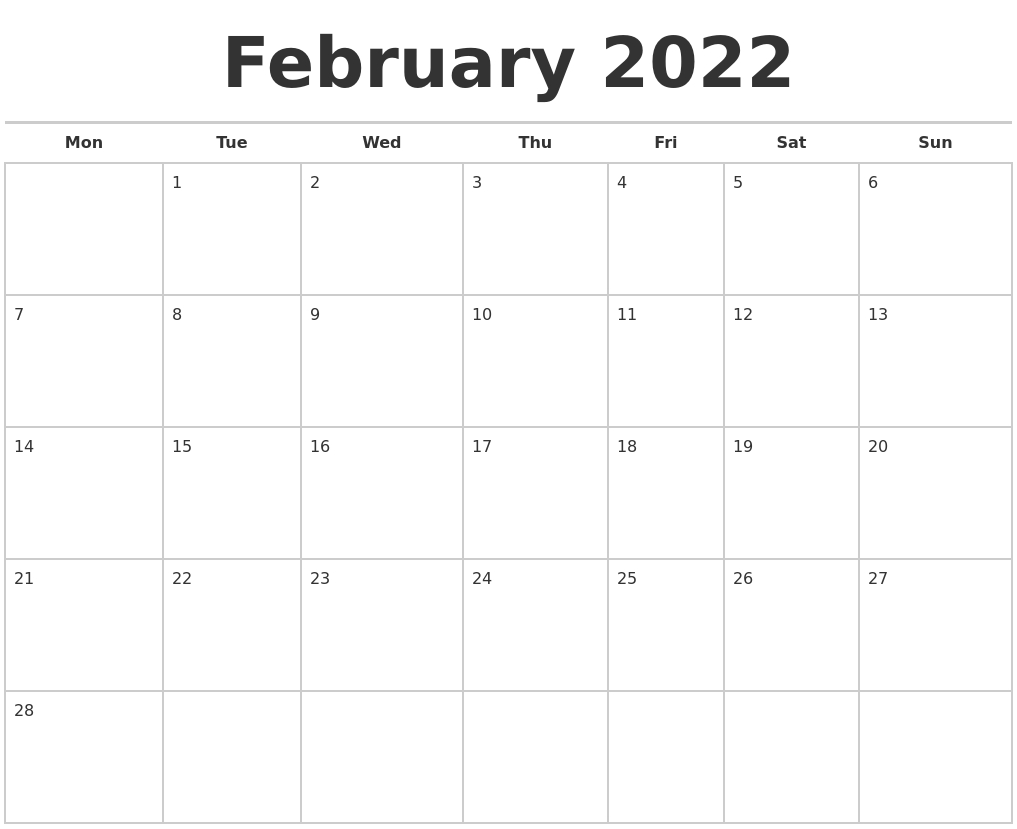 February 2022 Calendars Free