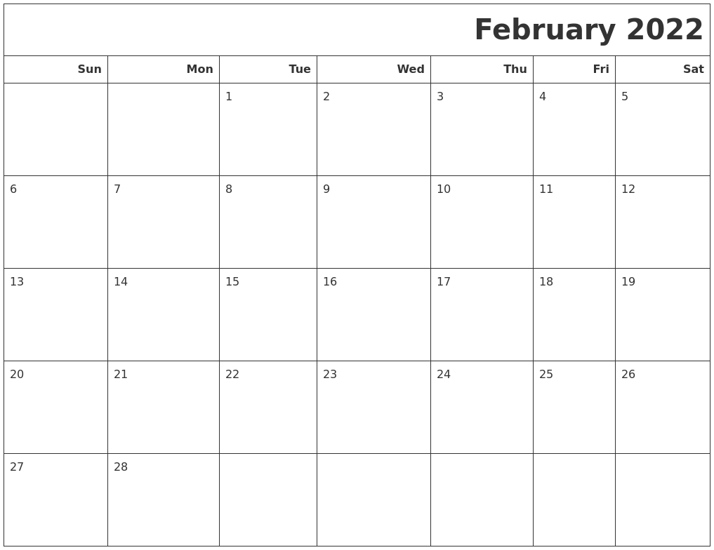 February 2022 Calendars To Print