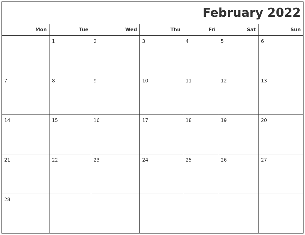 February 2022 Calendars To Print