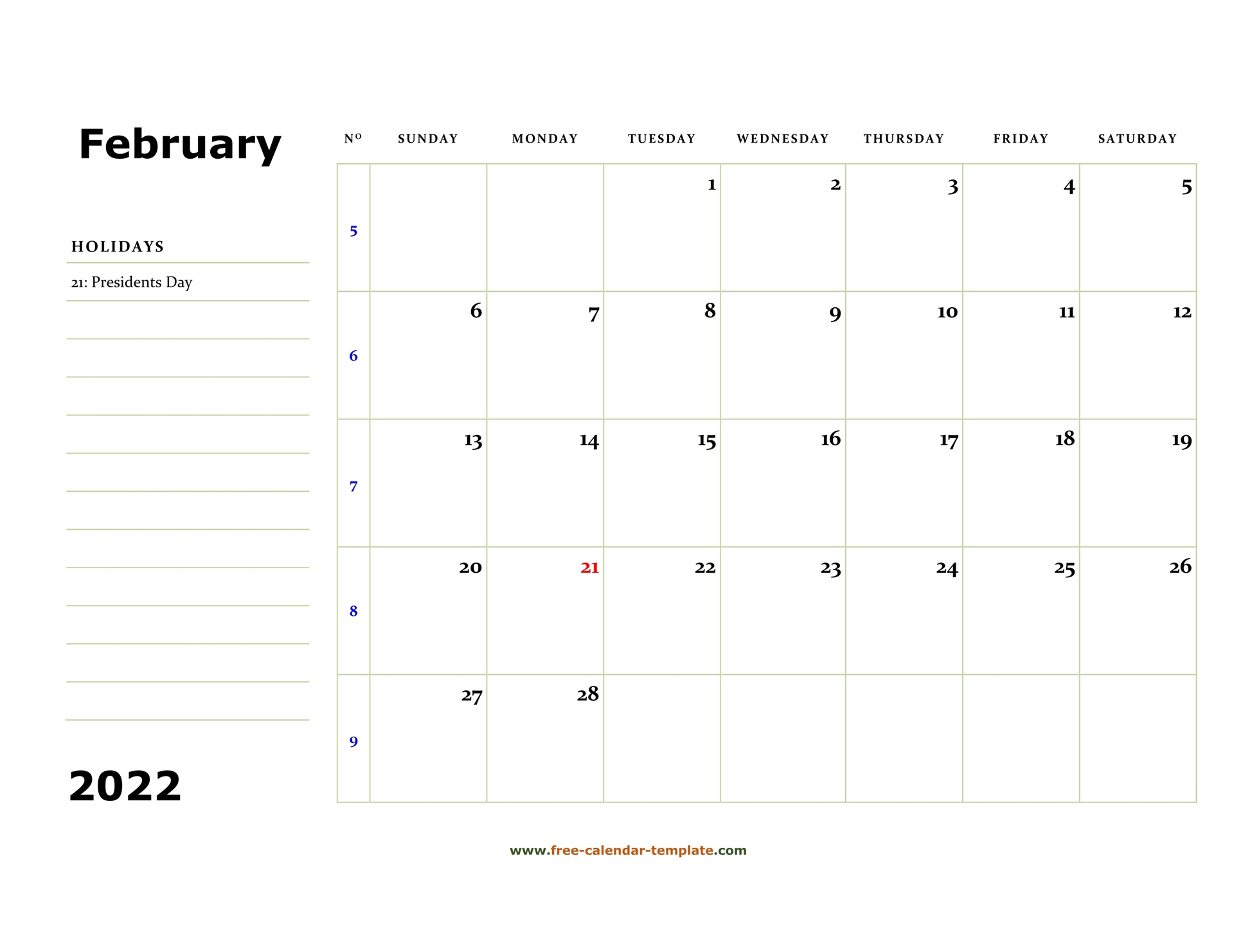 February 2022 Free Calendar Tempplate | Free-Calendar