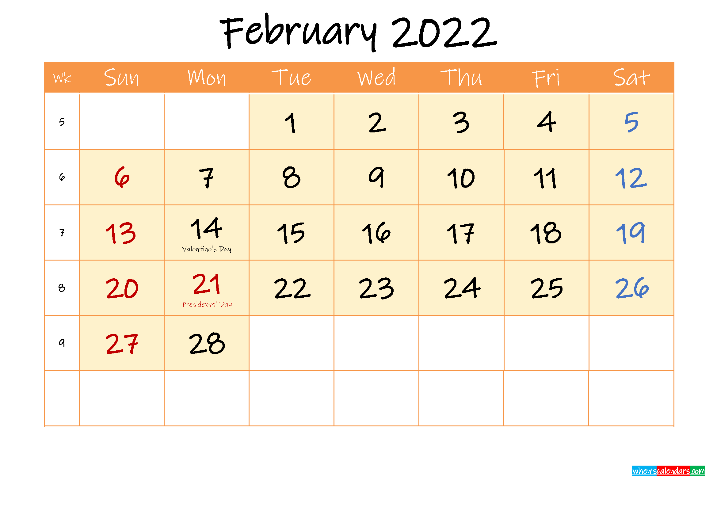 February 2022 Free Printable Calendar - Template Ink22M158