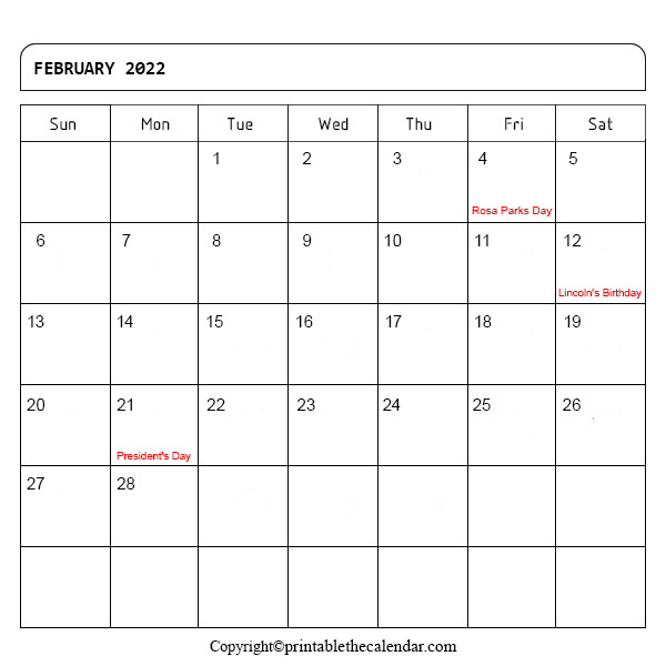February 2022 Holiday Calendar | Printable The Calendar