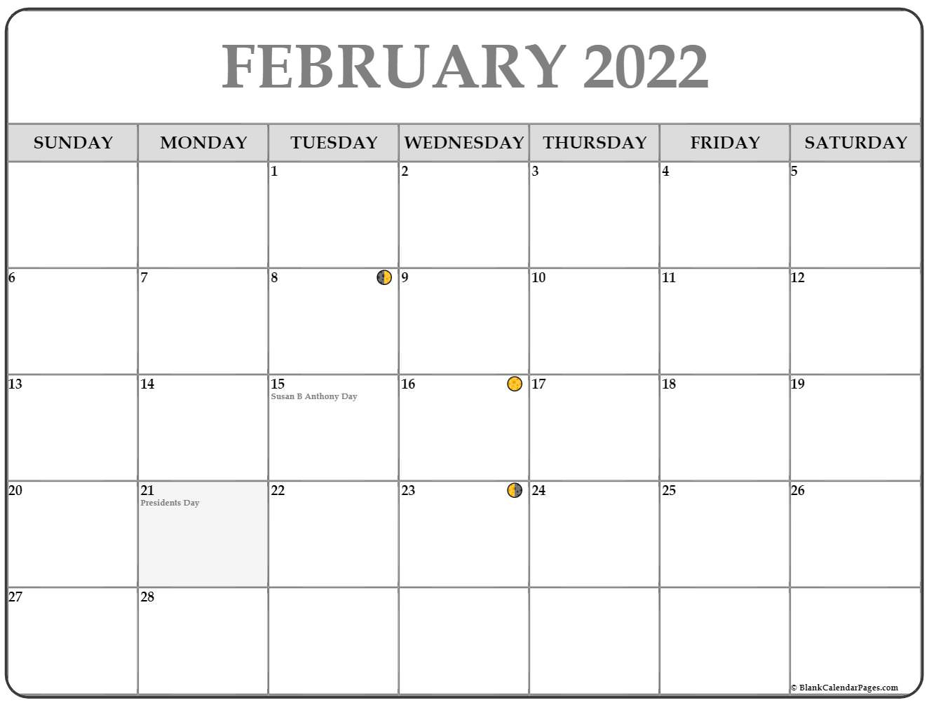 February 2022 Lunar Calendar | Moon Phase Calendar