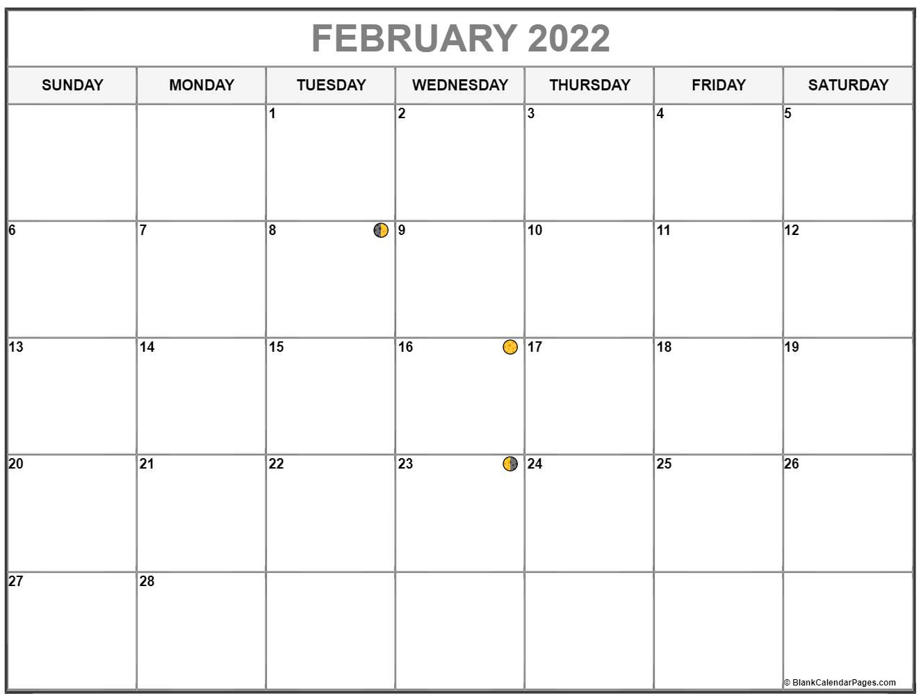 February 2022 Lunar Calendar | Moon Phase Calendar