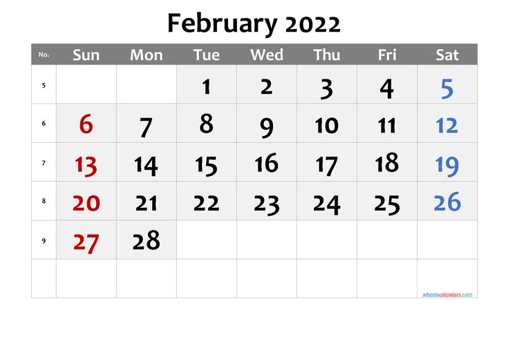 February 2022 Printable Calendar With Week Numbers - 6 Templates | Monthly Calendar Printable
