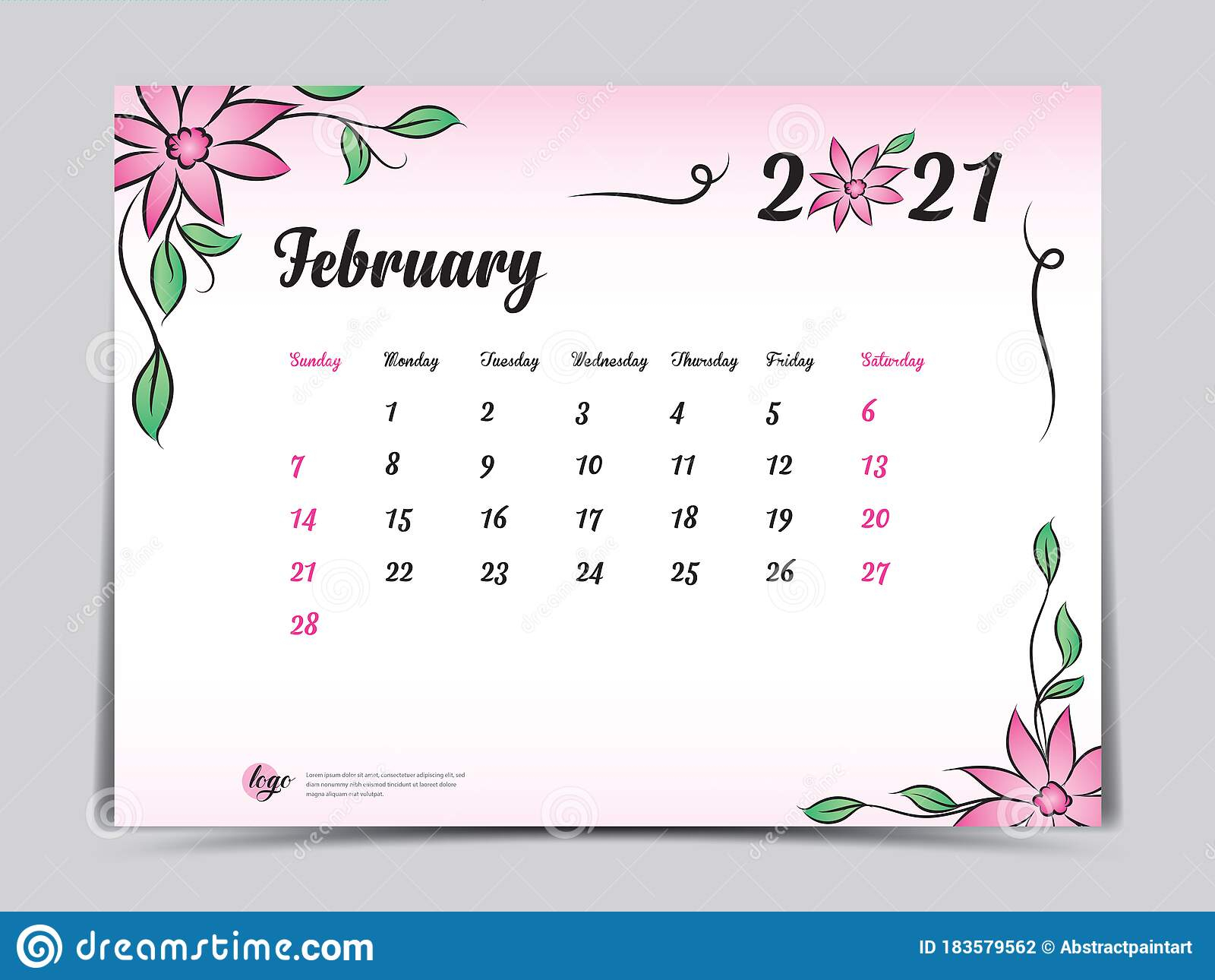 Febuary 2021 Calendar Pink | Empty Calendar