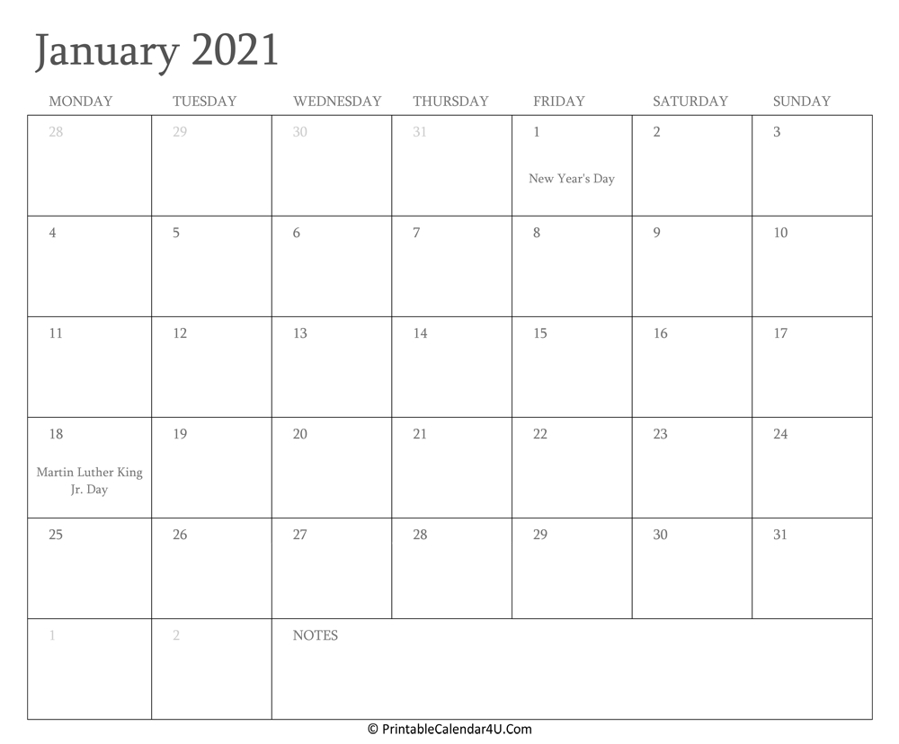 Free 12 Month Word Calendar Template 2021 : Free 2021