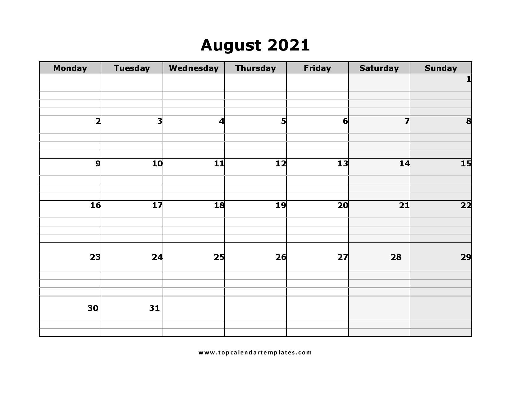 Free August 2021 Printable Calendar In Pdf Format