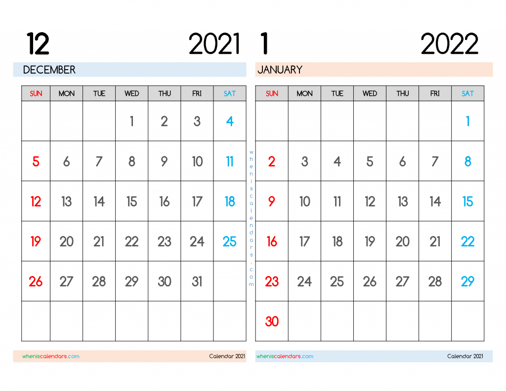 Free December 2021 January 2022 Calendar Printable Pdf