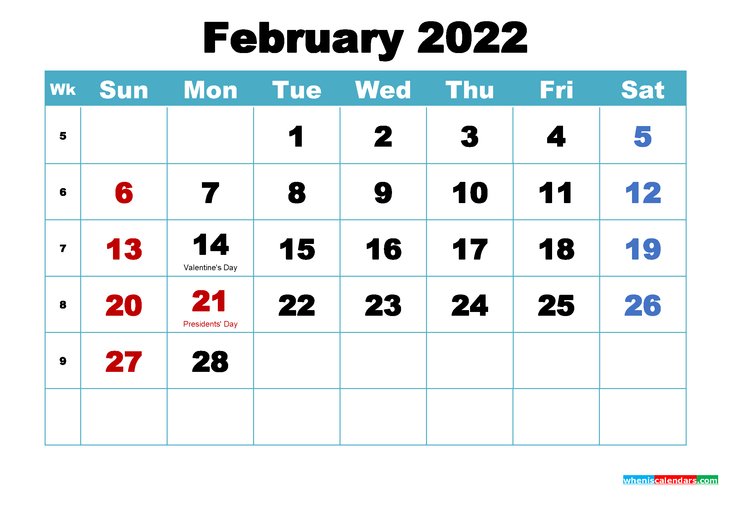 Free February 2022 Desktop Calendar High Resolution