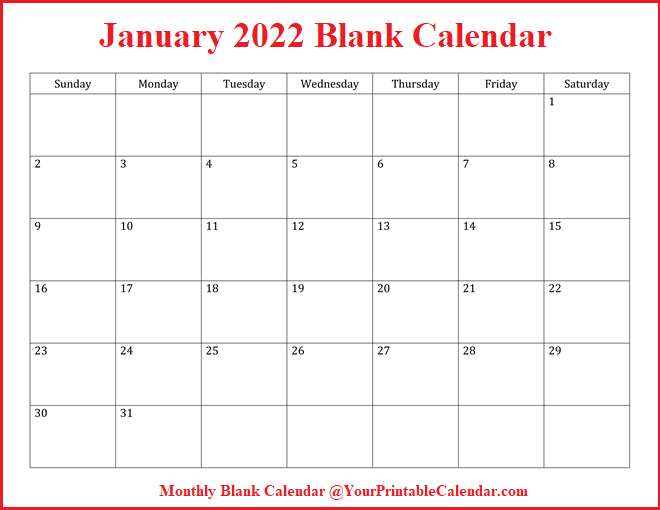 Free January 2022 Blank Calendar Printable [Pdf] | Your