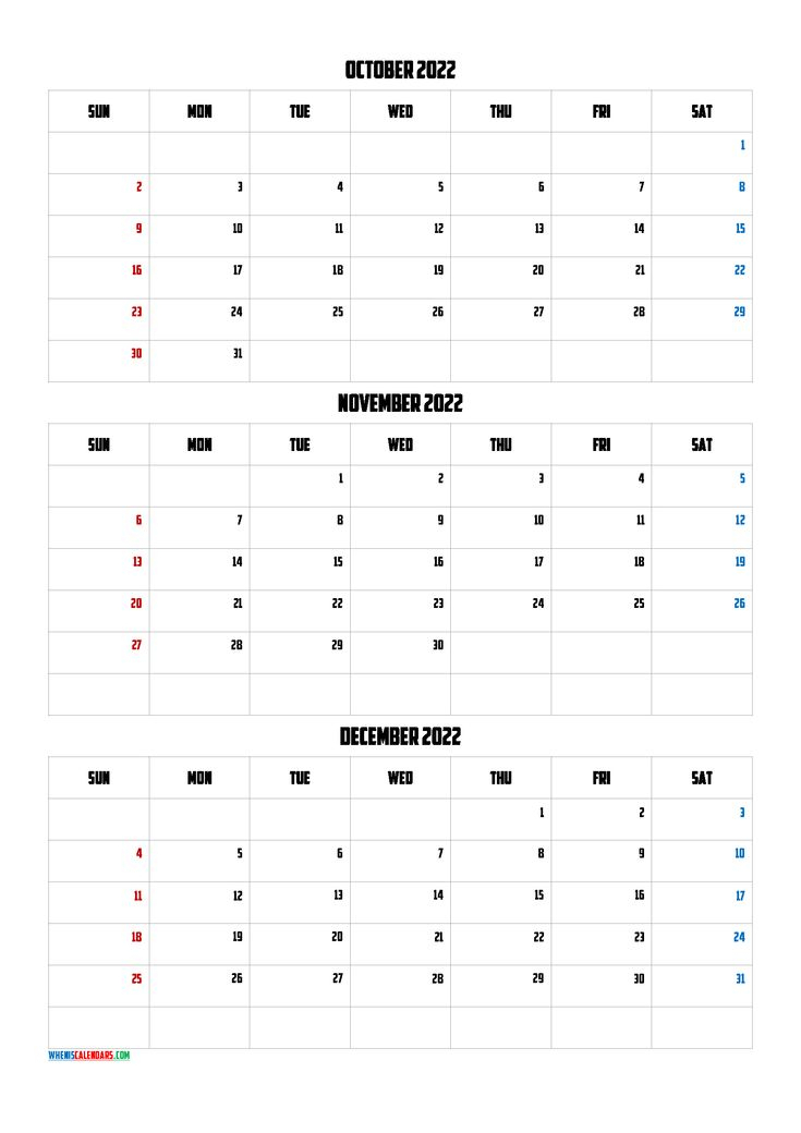 Free October November December 2022 Calendar [Q1-Q2-Q3-Q4