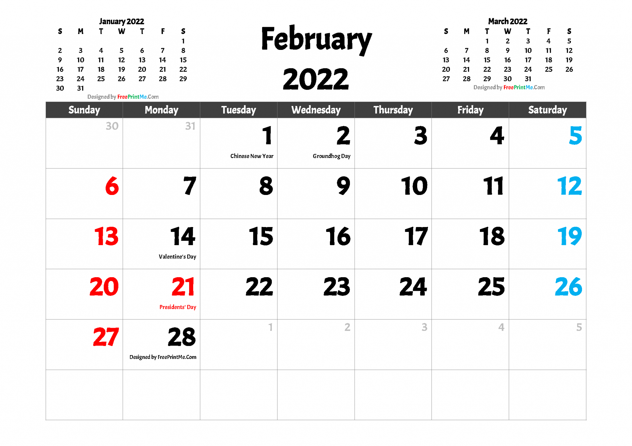 Free Printable 2022 Calendar With Holidays (Pdf And Image)