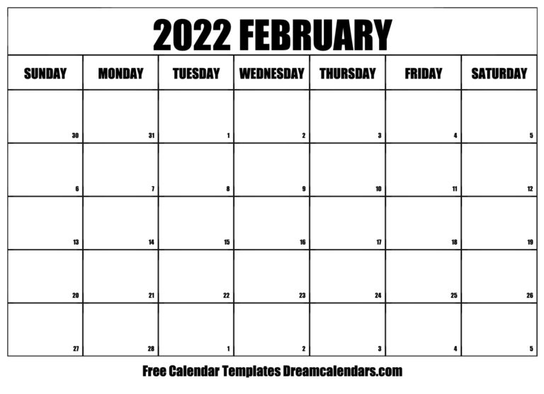Free Printable Blank Calendar February 2022 - 2023
