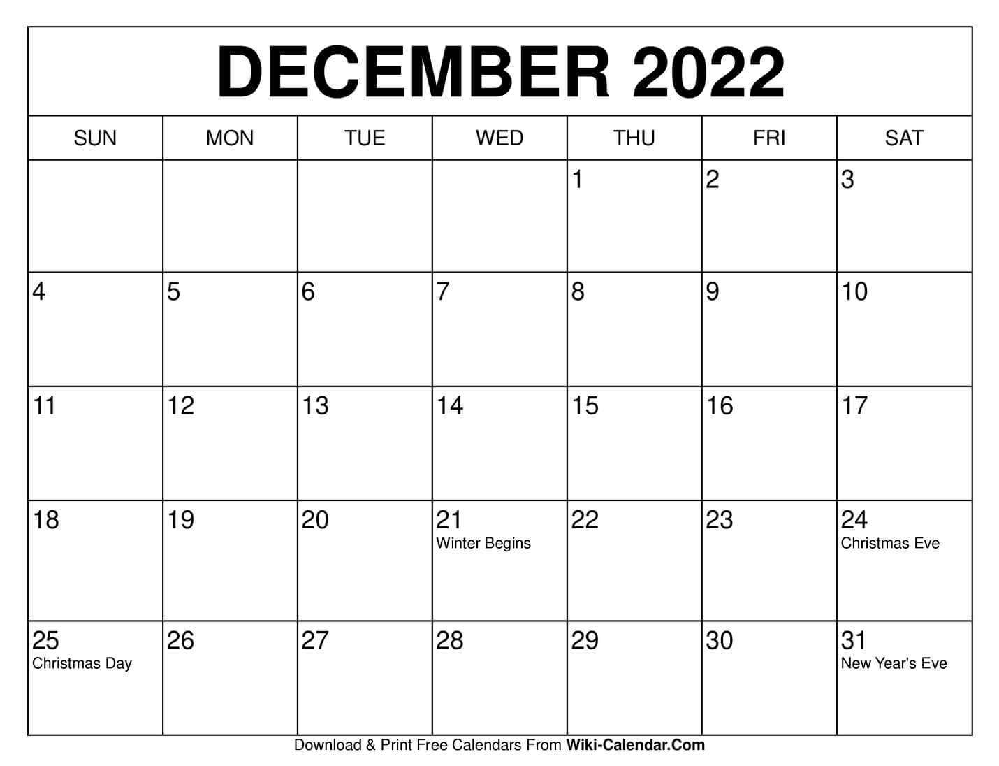 Free Printable December 2021 Calendars