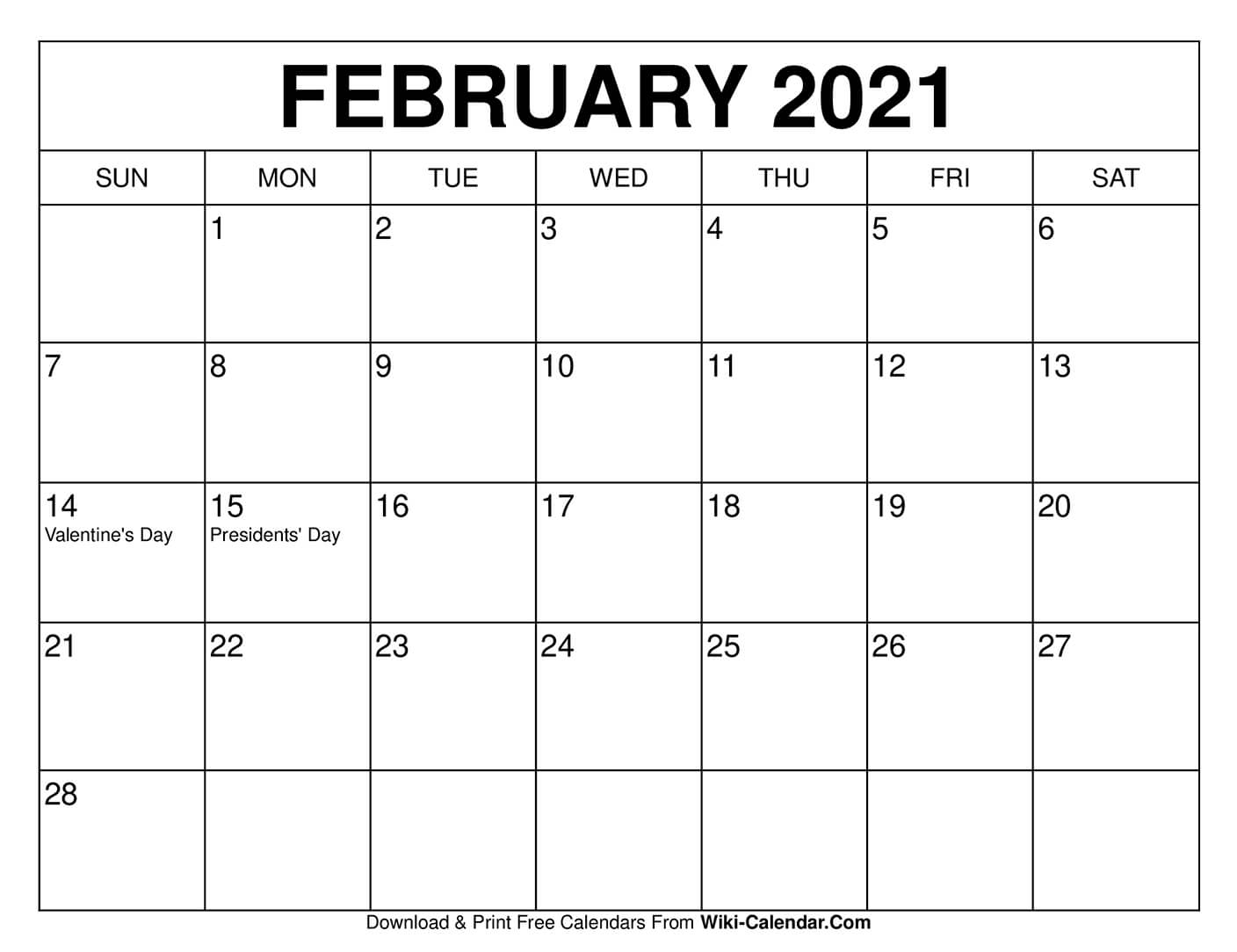 Free Printable February 2021 Calendars