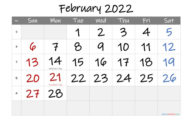 Free Printable February 2022 Calendar (Pdf And Png