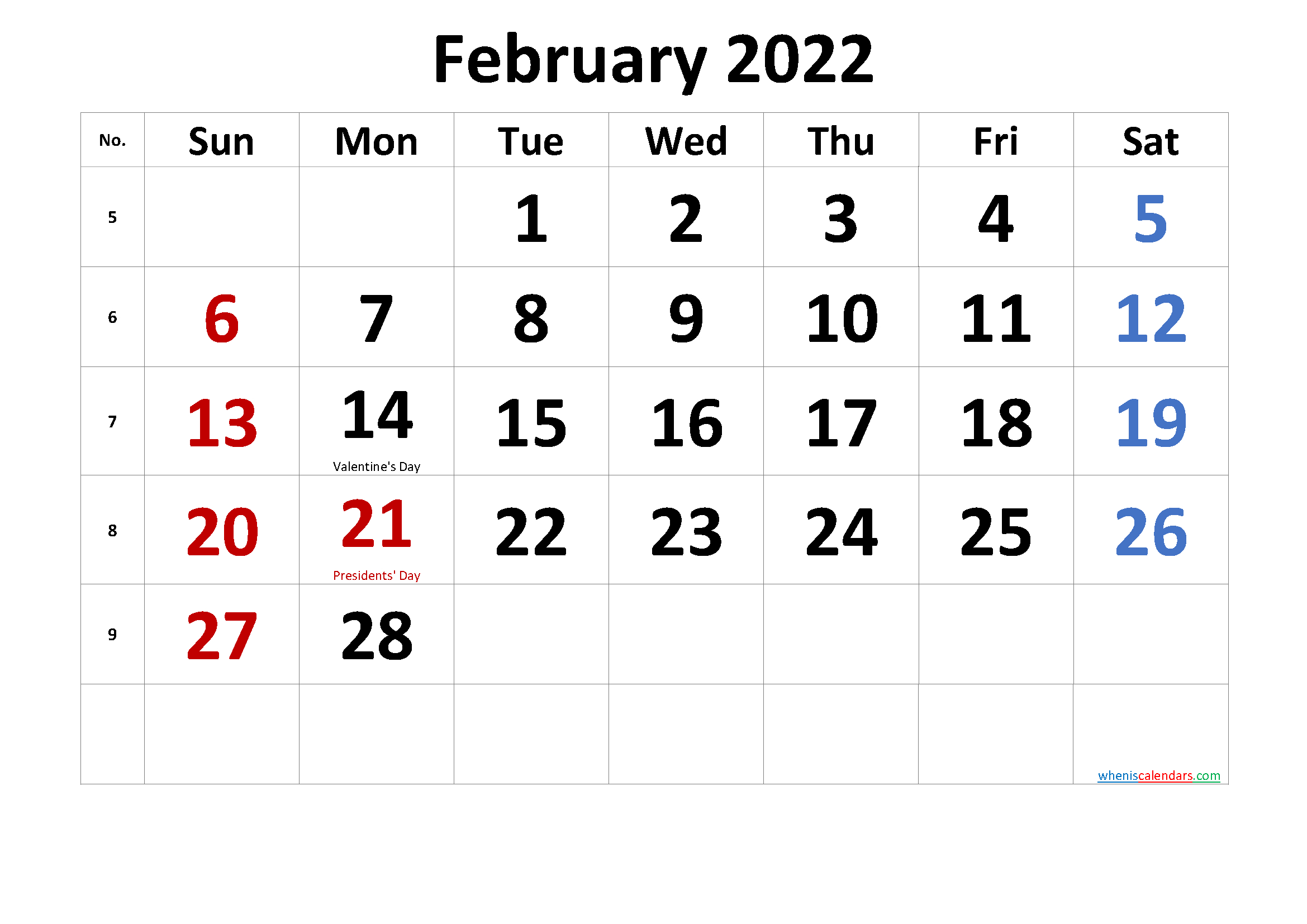 Free Printable February 2022 Calendar (Pdf And Png