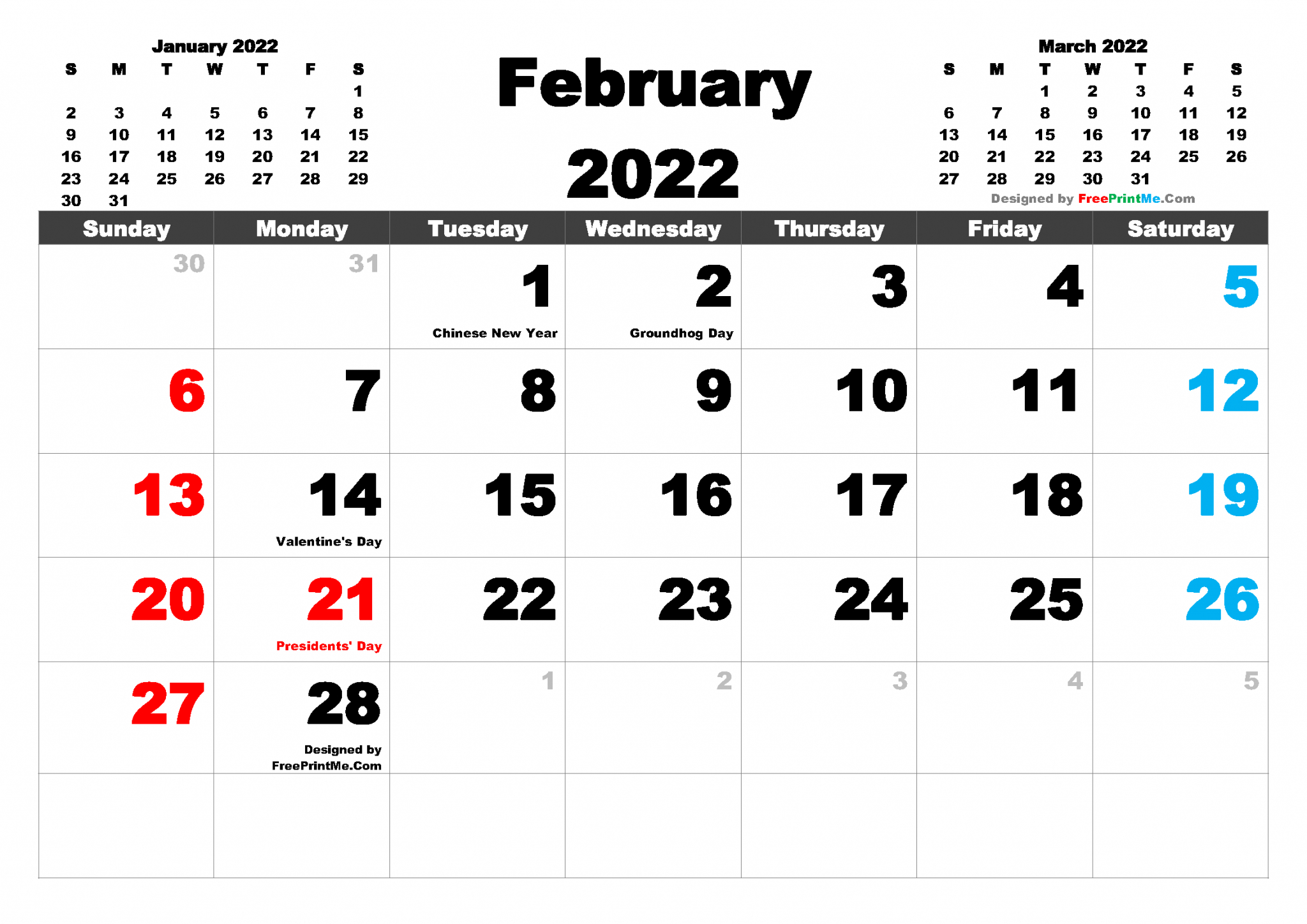 2022 Calendar For February