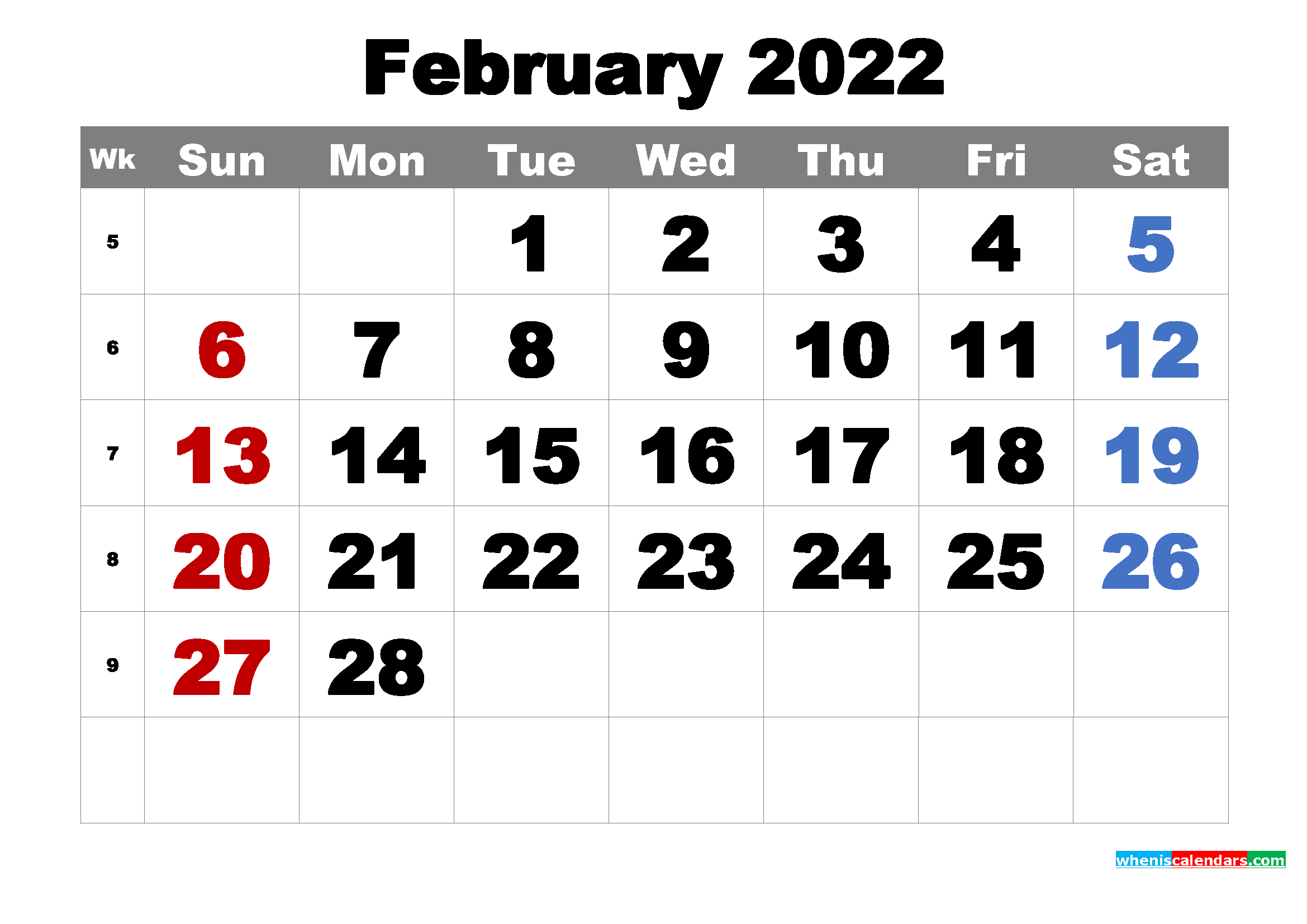 Free Printable February 2022 Calendar Word, Pdf, Image