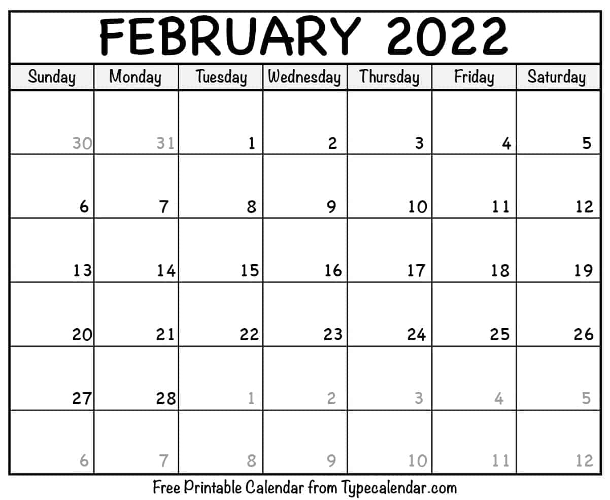 Free Printable February 2022 Calendars