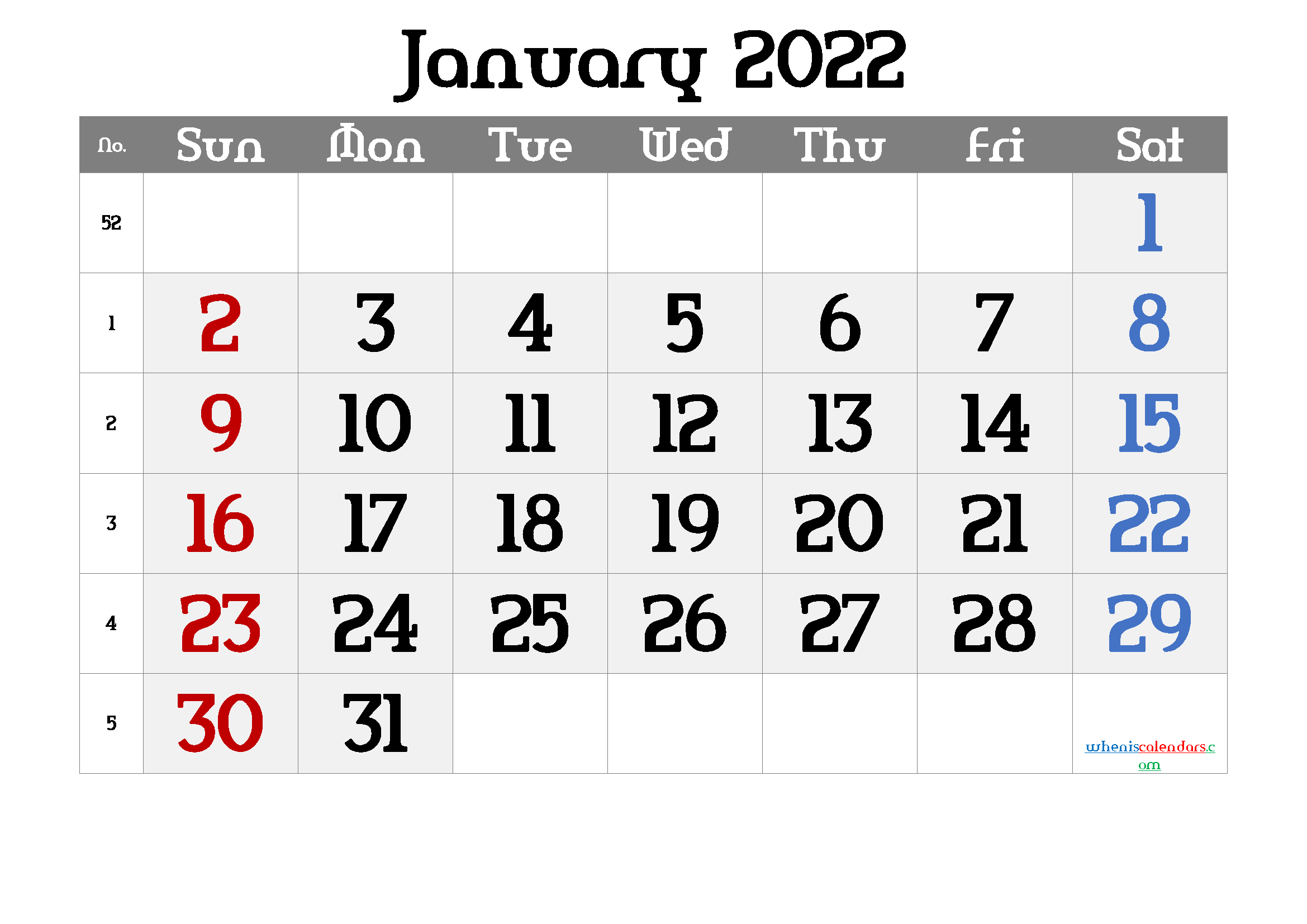 Free Printable January 2022 Calendar 12 Templates