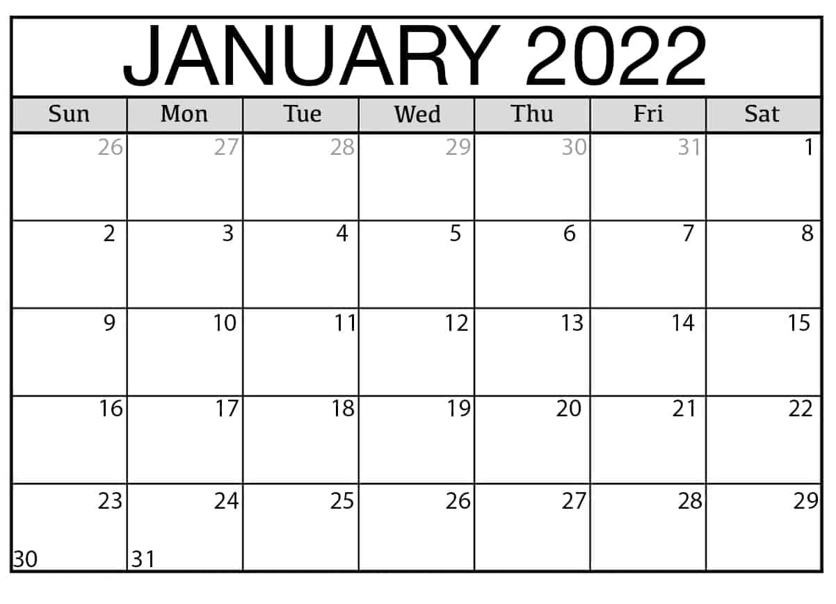 Free Printable January 2022 Calendar | Betacalender4U