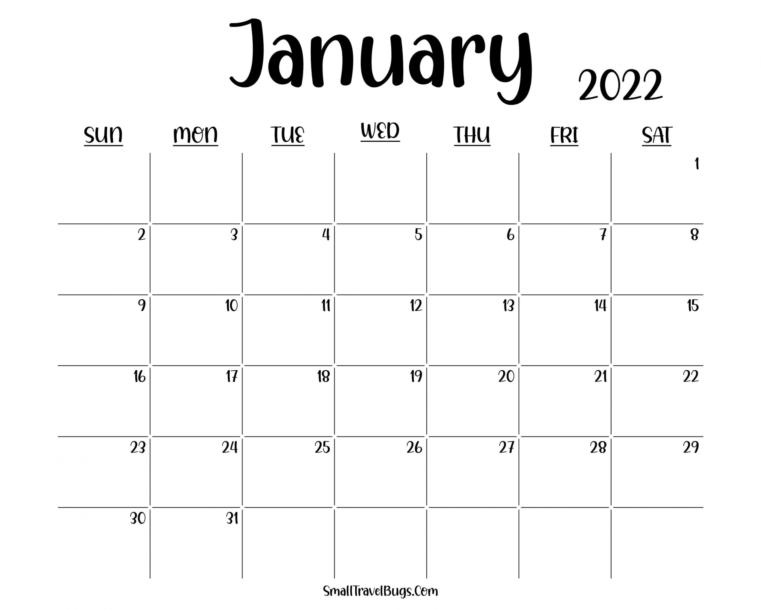 Free Printable January 2022 Calendar - Print It