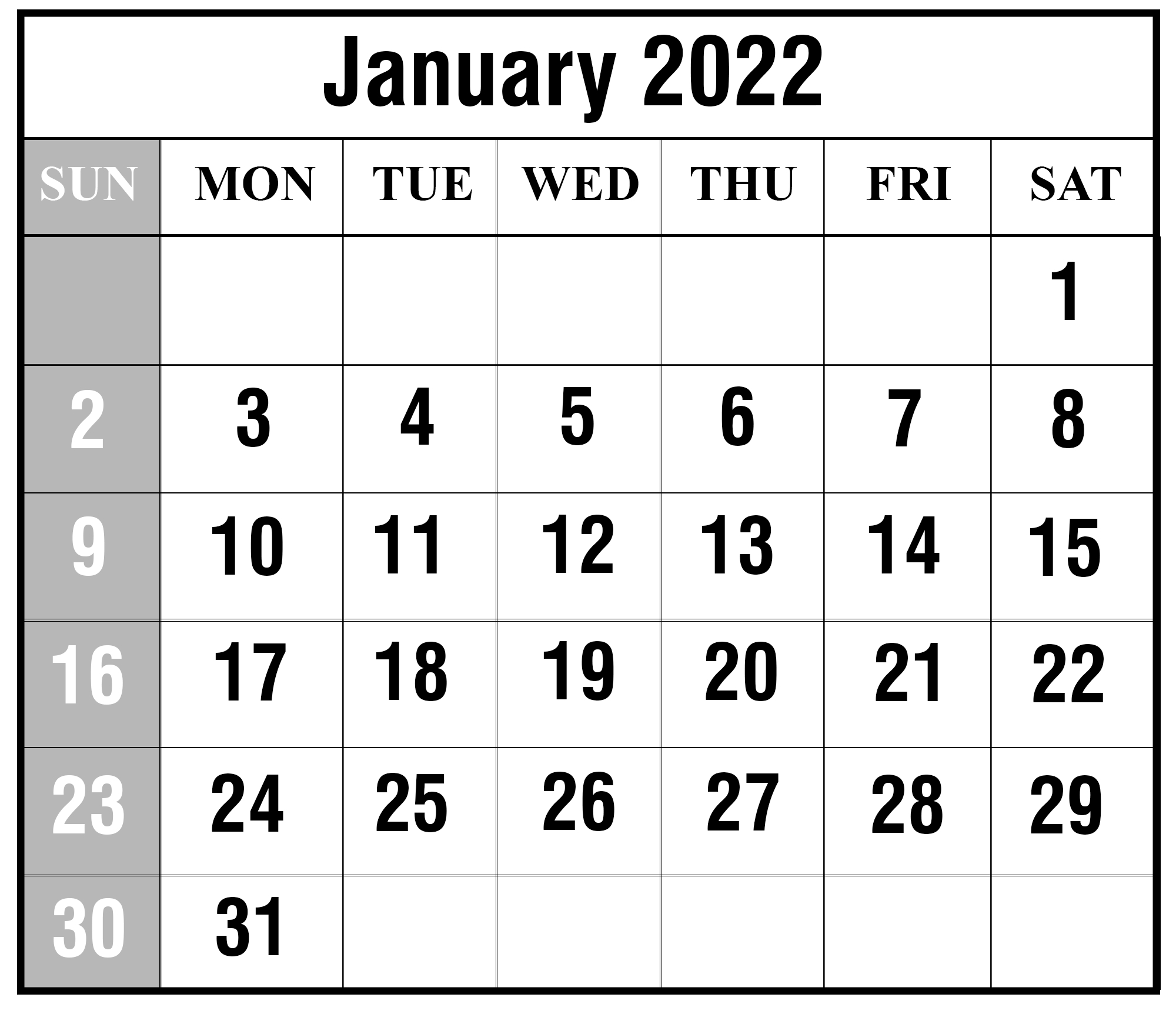 Free Printable January 2022 Calendar Template | Printable