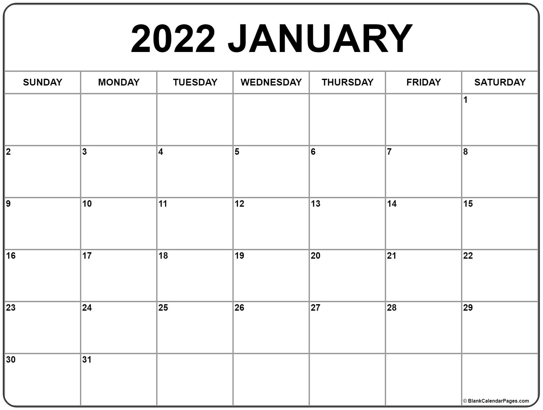 Free Printable January 2022 Calendar Waterproof