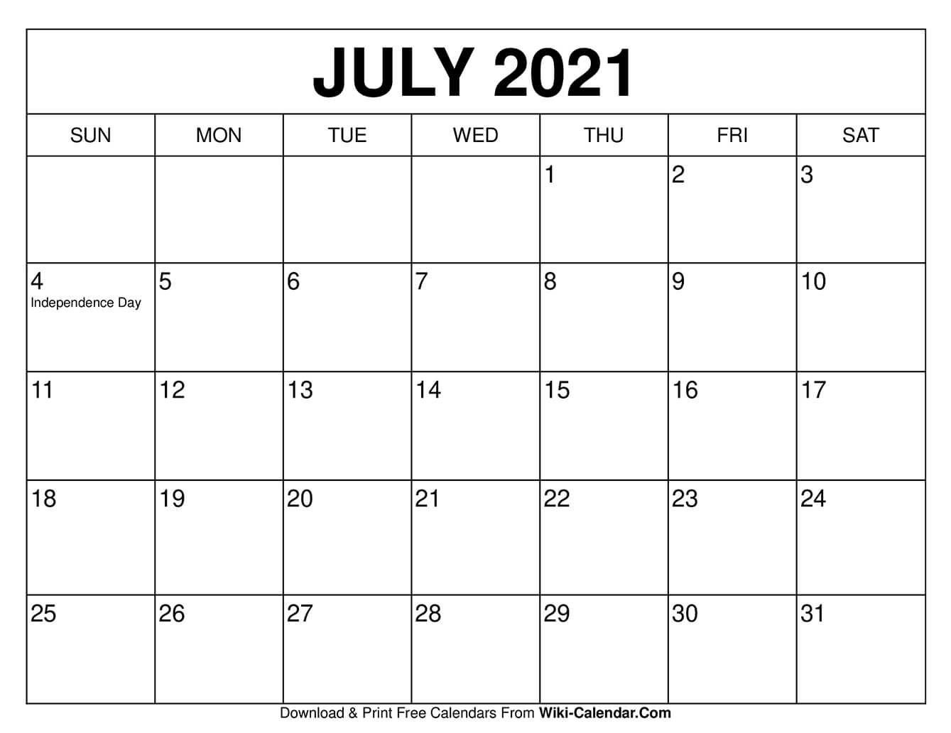 Free Printable July 2021 Calendars