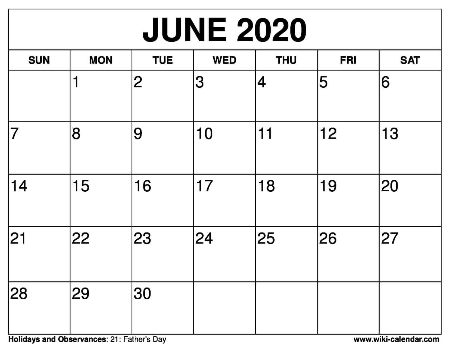 Free Printable June 2021 Calendars