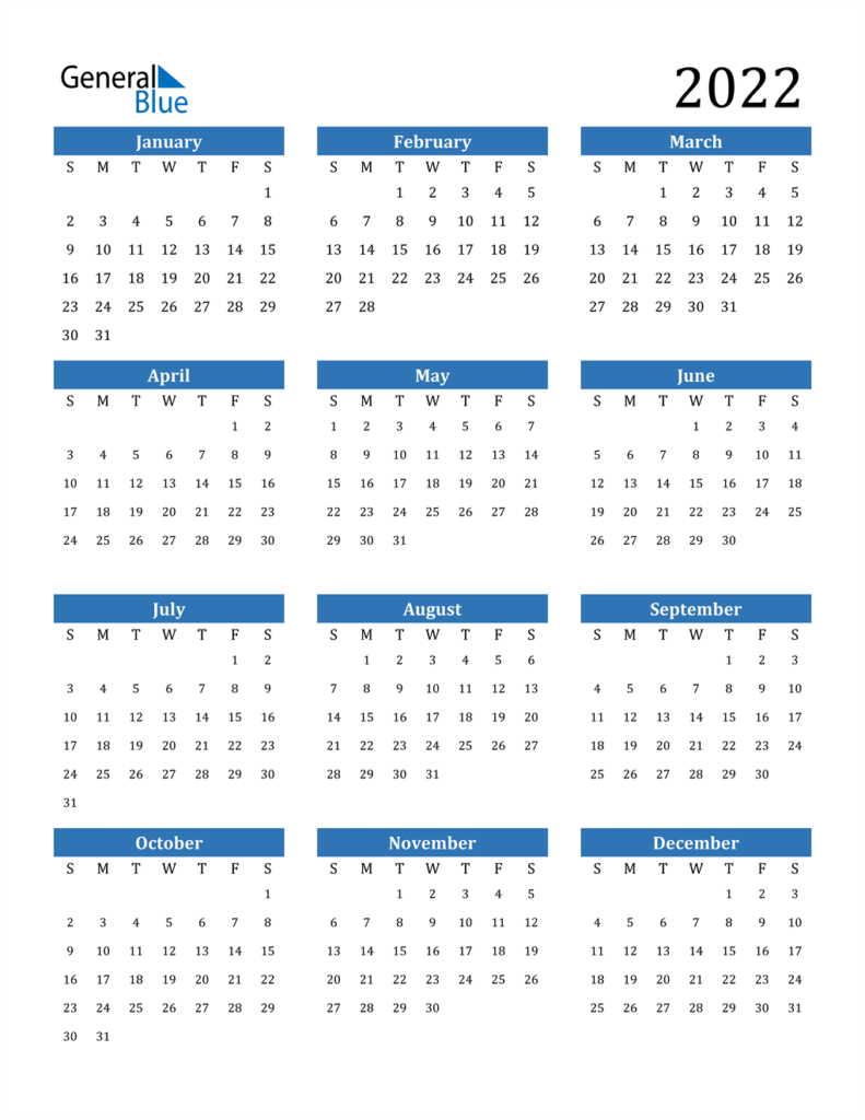 General Blue Printable Weekly Calendar 2022 - Printable