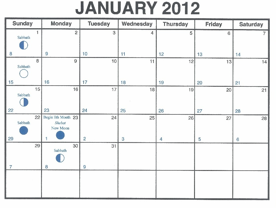 January 2012 Lunar Calendar — One Yahweh