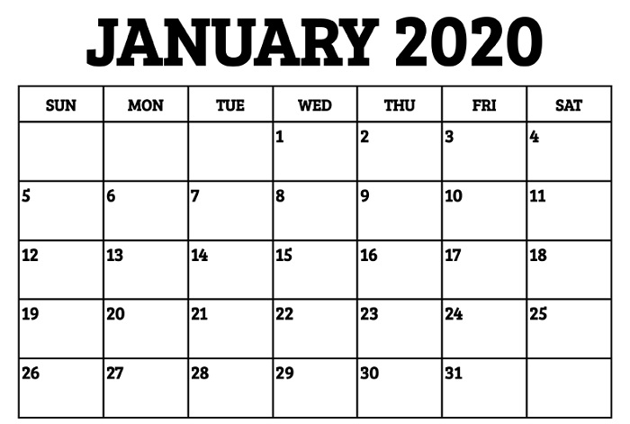 January 2020 Calendar