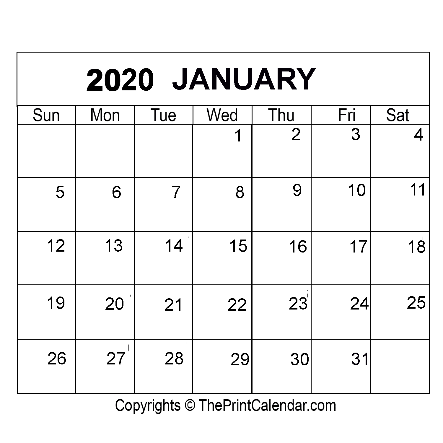 January 2020 Printable Calendar Template [Pdf, Word &amp; Excel]