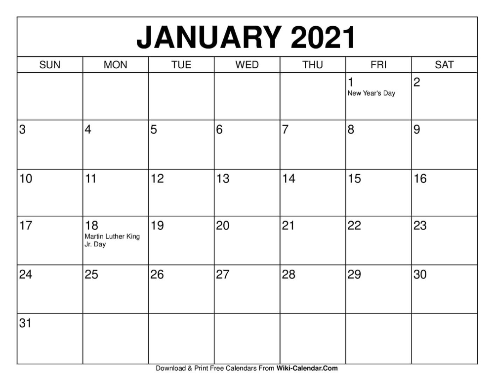 January 2021 Calendar | Calendar Printables, Print