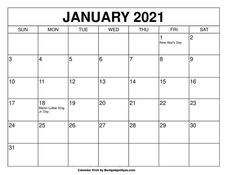 January 2021 | Print Calendar, January Calendar, 2021 Calendar