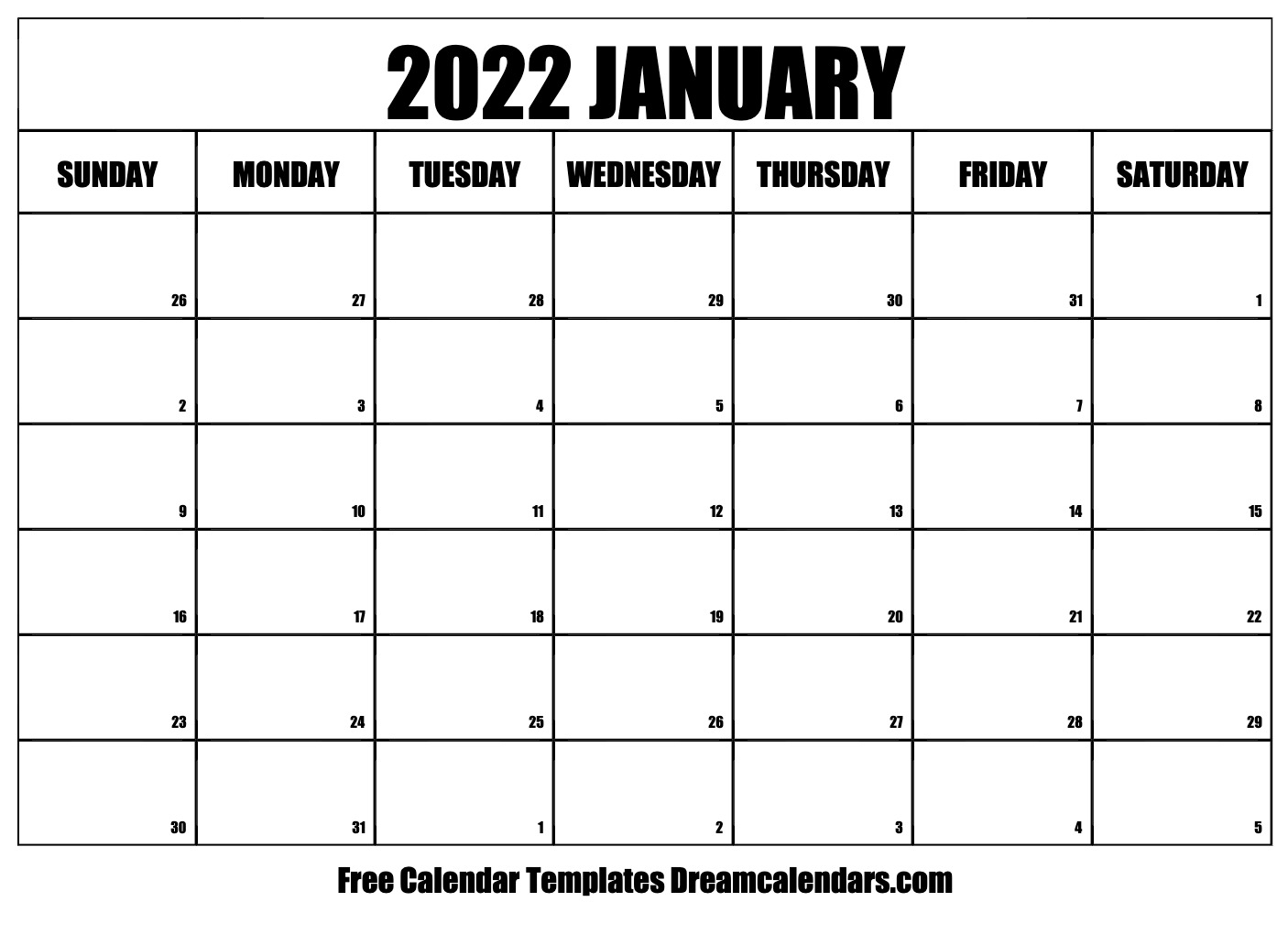 January 2022 Calendar | Free Blank Printable Templates