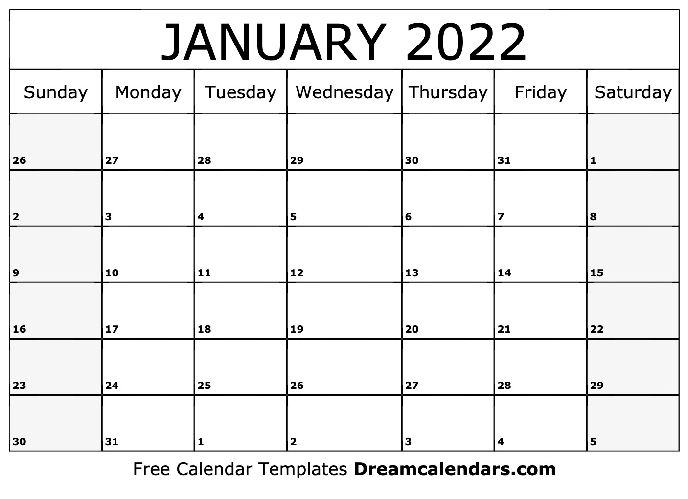 January 2022 Calendar | Free Blank Printable Templates