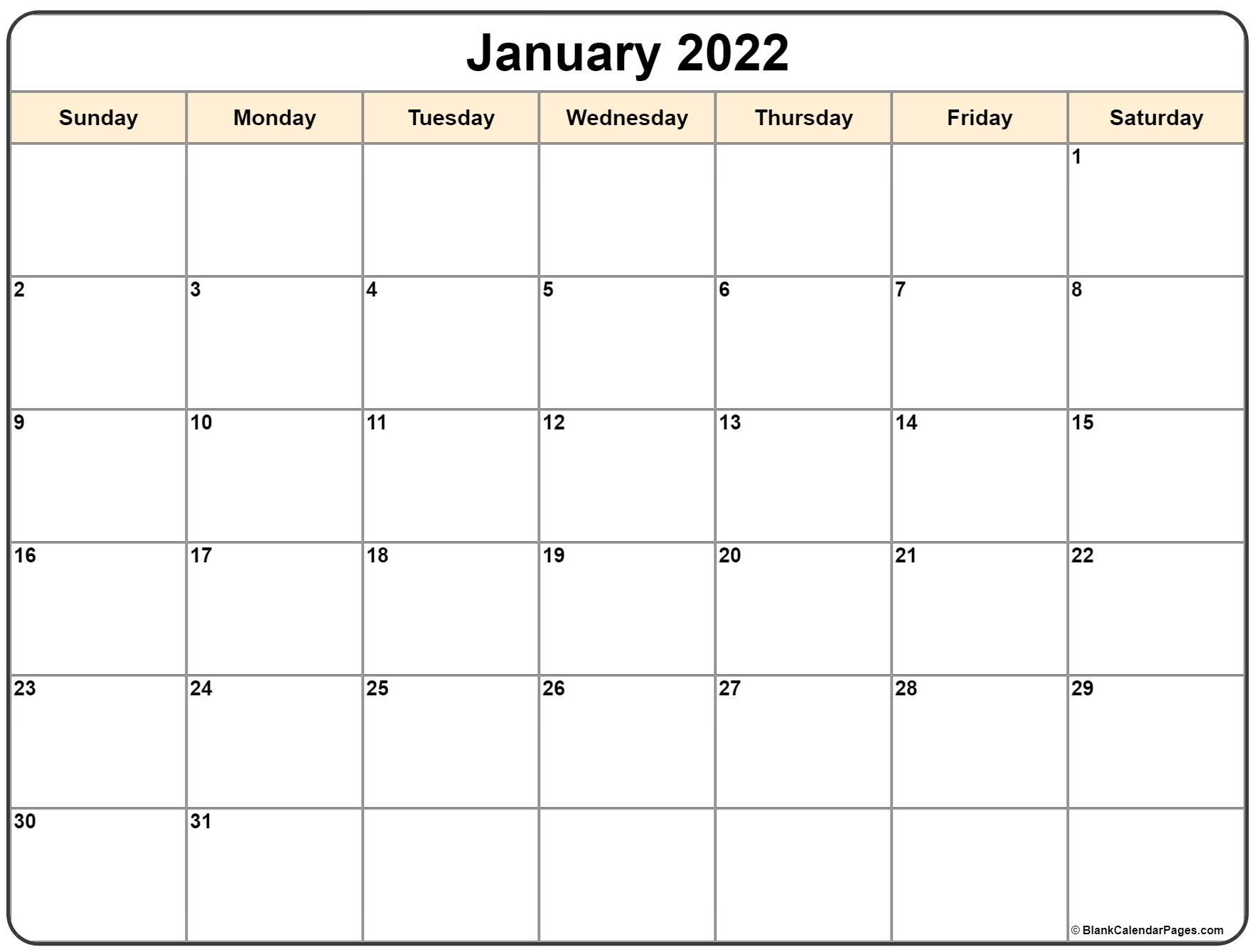 January 2022 Calendar | Free Printable Monthly Calendars