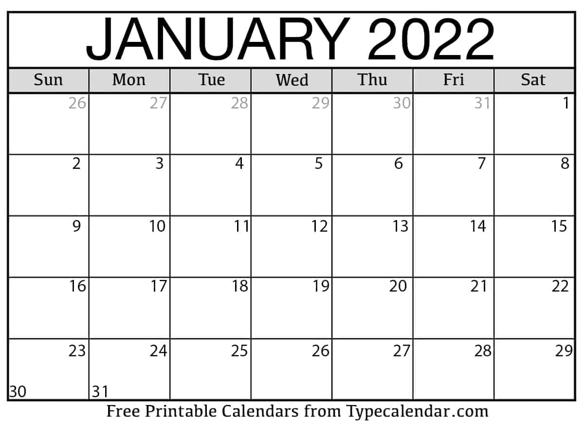 January 2022 Calendar: January 2022 Free Printables