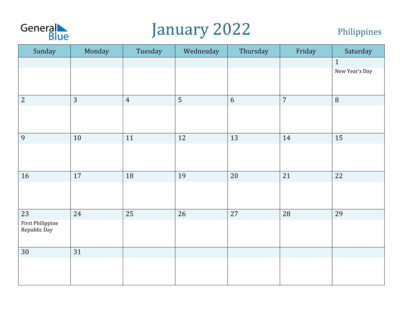 January 2022 Calendar - Philippines