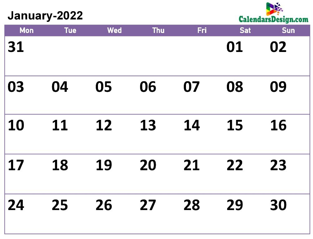 January 2022 Calendar Printable