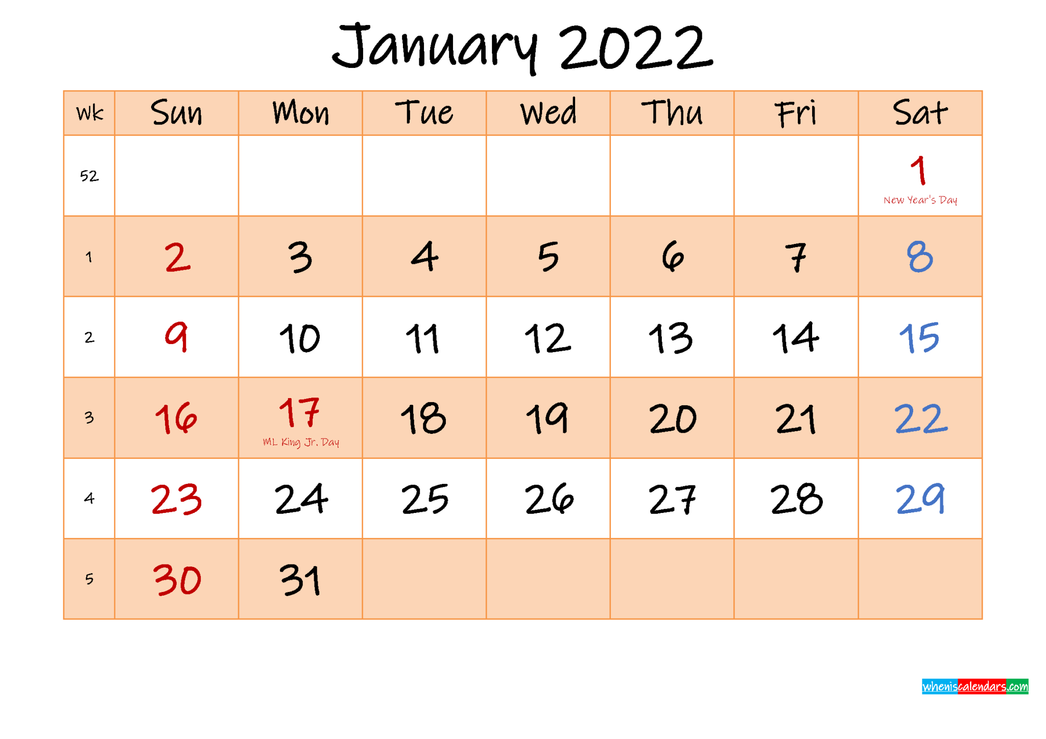 January 2022 Calendar Printable Editable - 2023 Printable