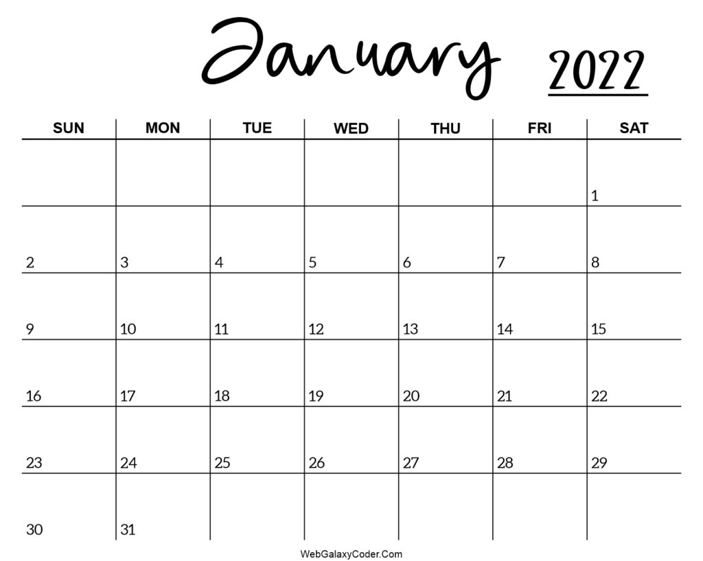 January 2022 Calendar - Printable Format - Print Now