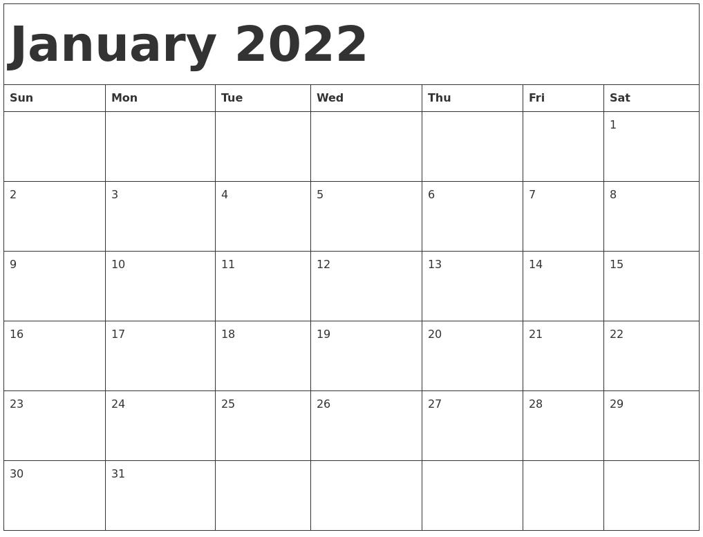 January 2022 Calendar Template