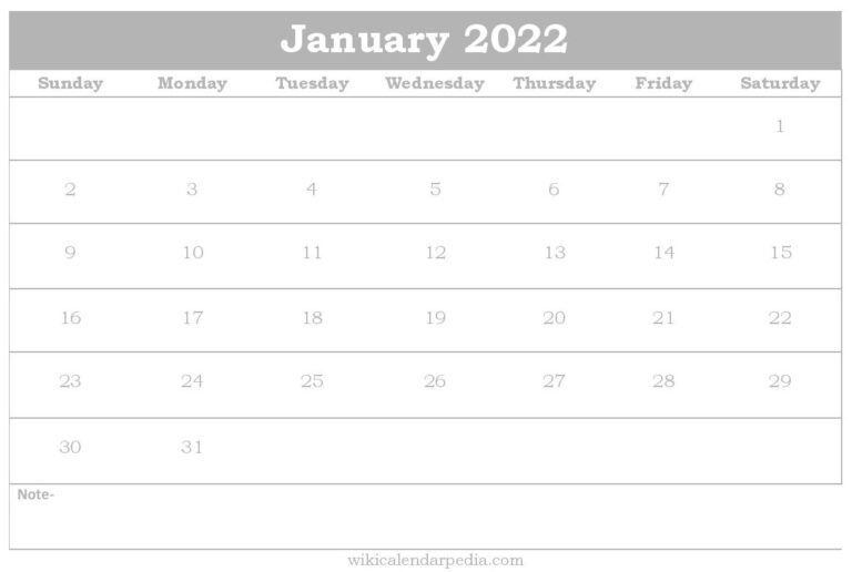 January 2022 Calendar Template