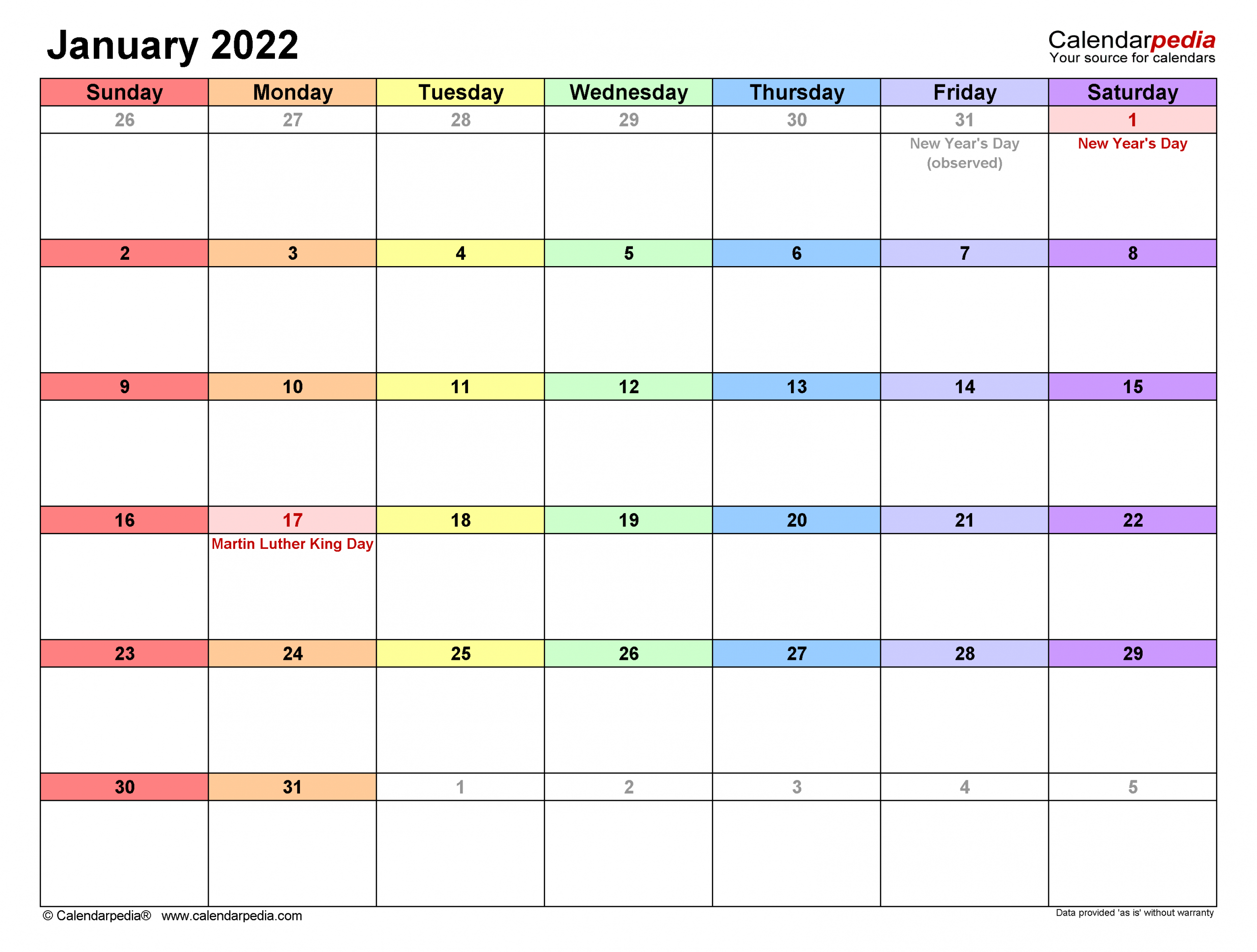 January 2022 Calendar | Templates For Word, Excel And Pdf