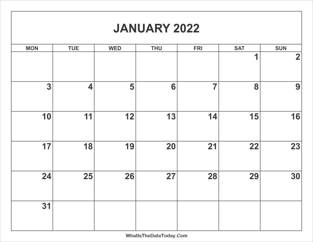 January 2022 Calendar | Whatisthedatetoday